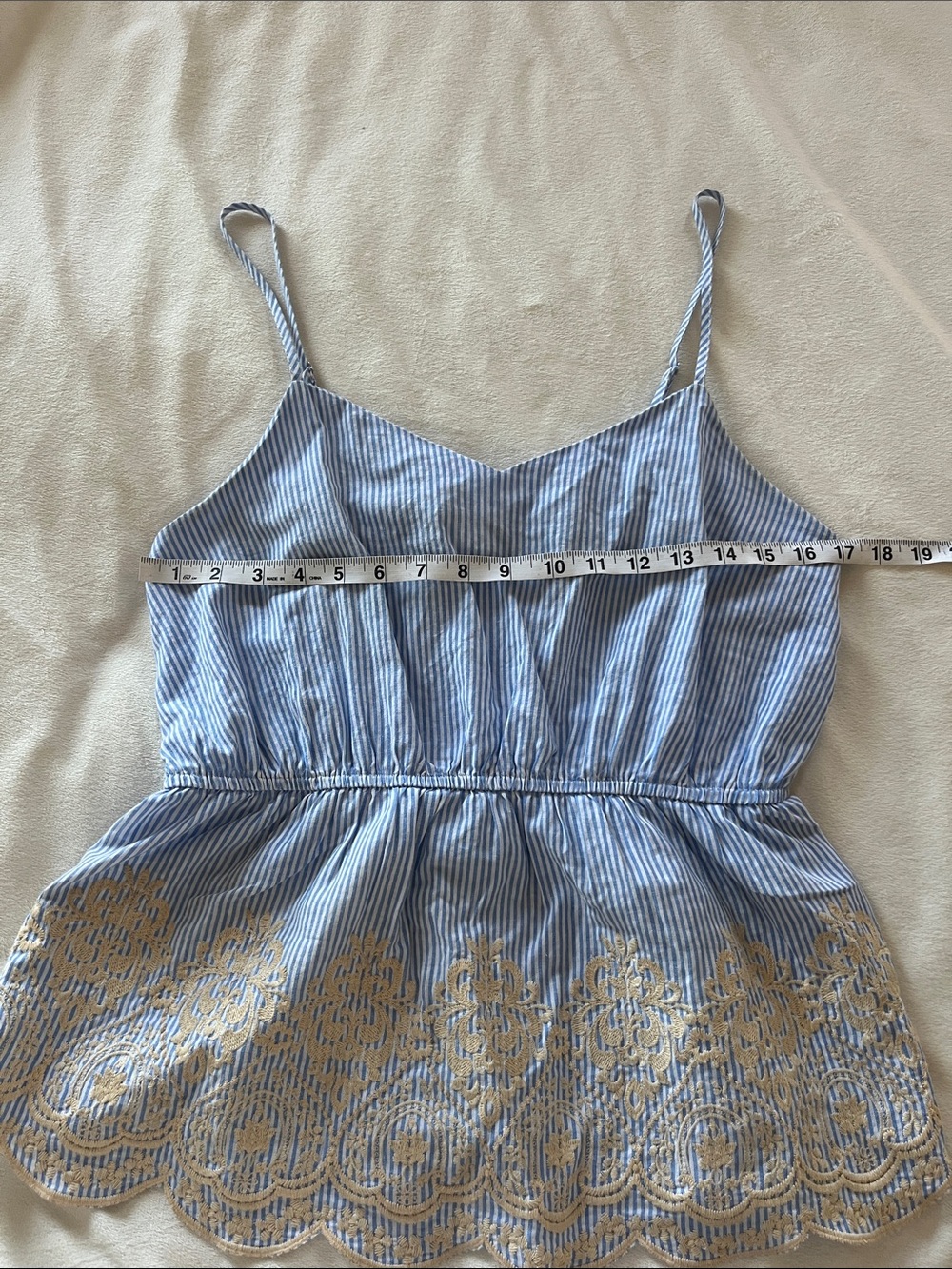 Women’s Blue Striped Embroidered Eyelet Cami Top - Picture 5 of 11
